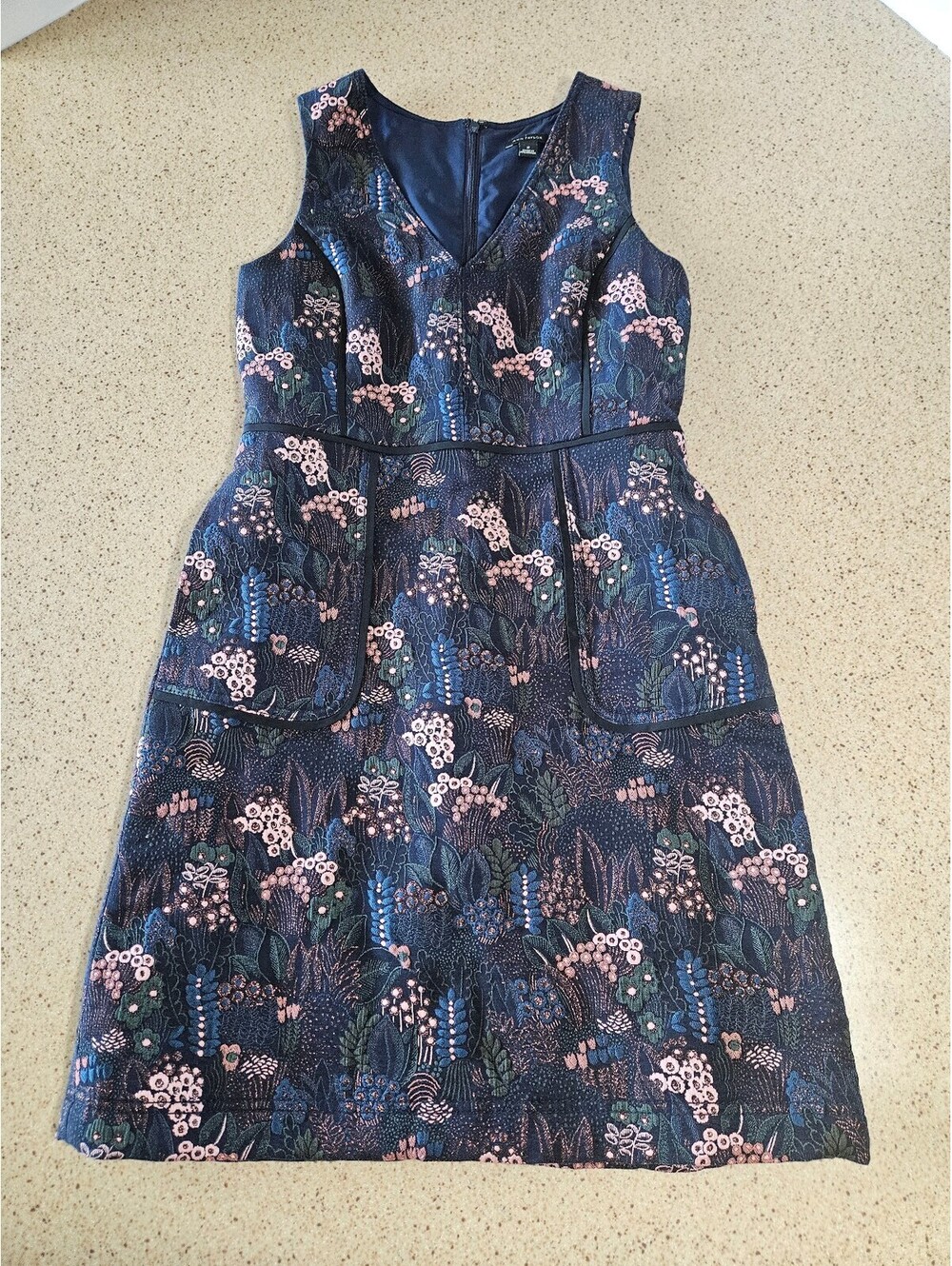 Ann Taylor navy sleeveless jacquard dress